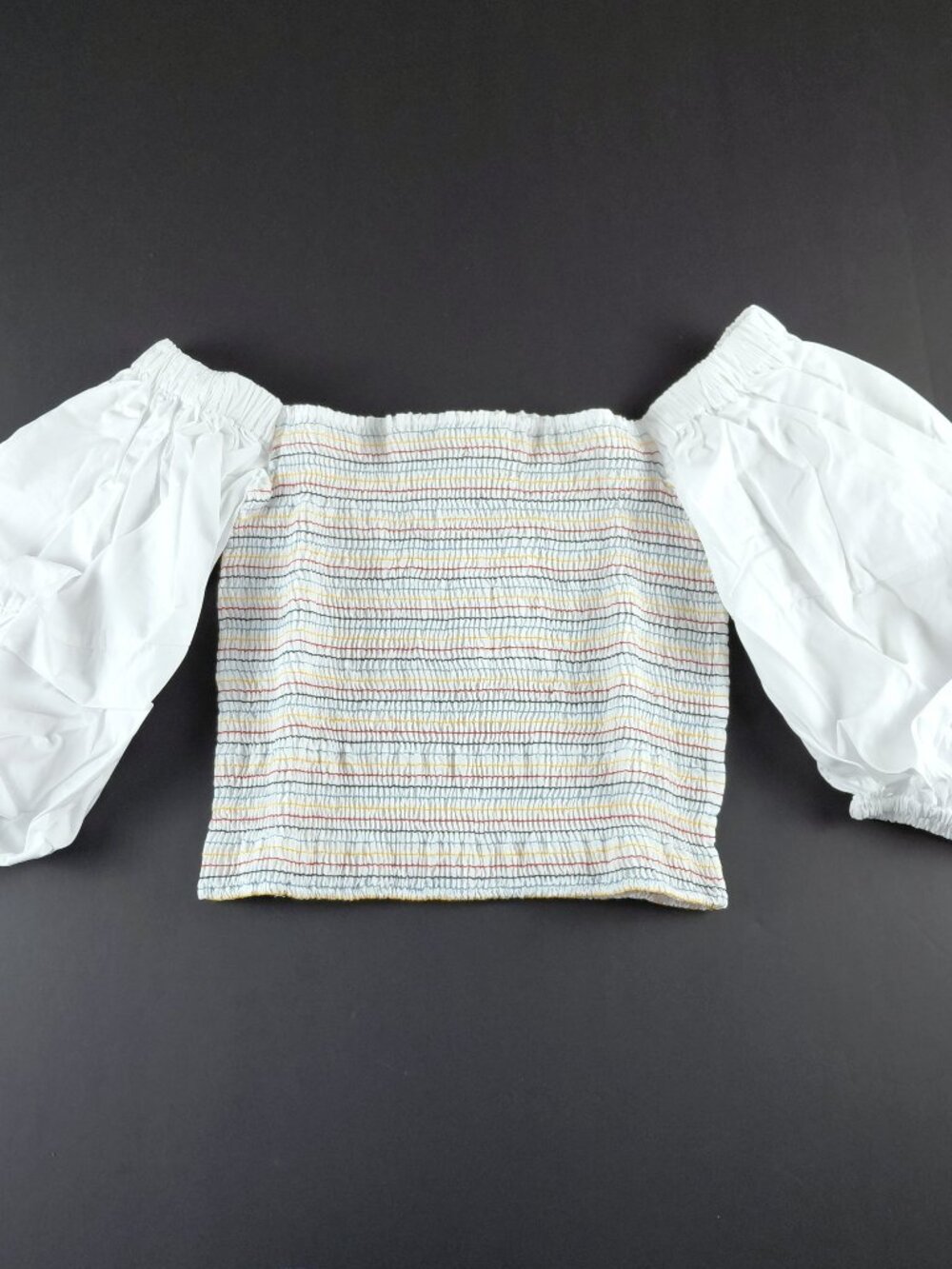 Sokie Collective Puff Sleeve Smocked Crop Top Women's Size S White Multi